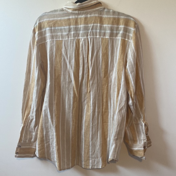 Gentle Fawn Women’s Yellow Mustard Vertical Stripe Button Down Linen Top - Picture 7 of 7